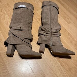 Elegant Taupe Suede Heeled Boots for Women